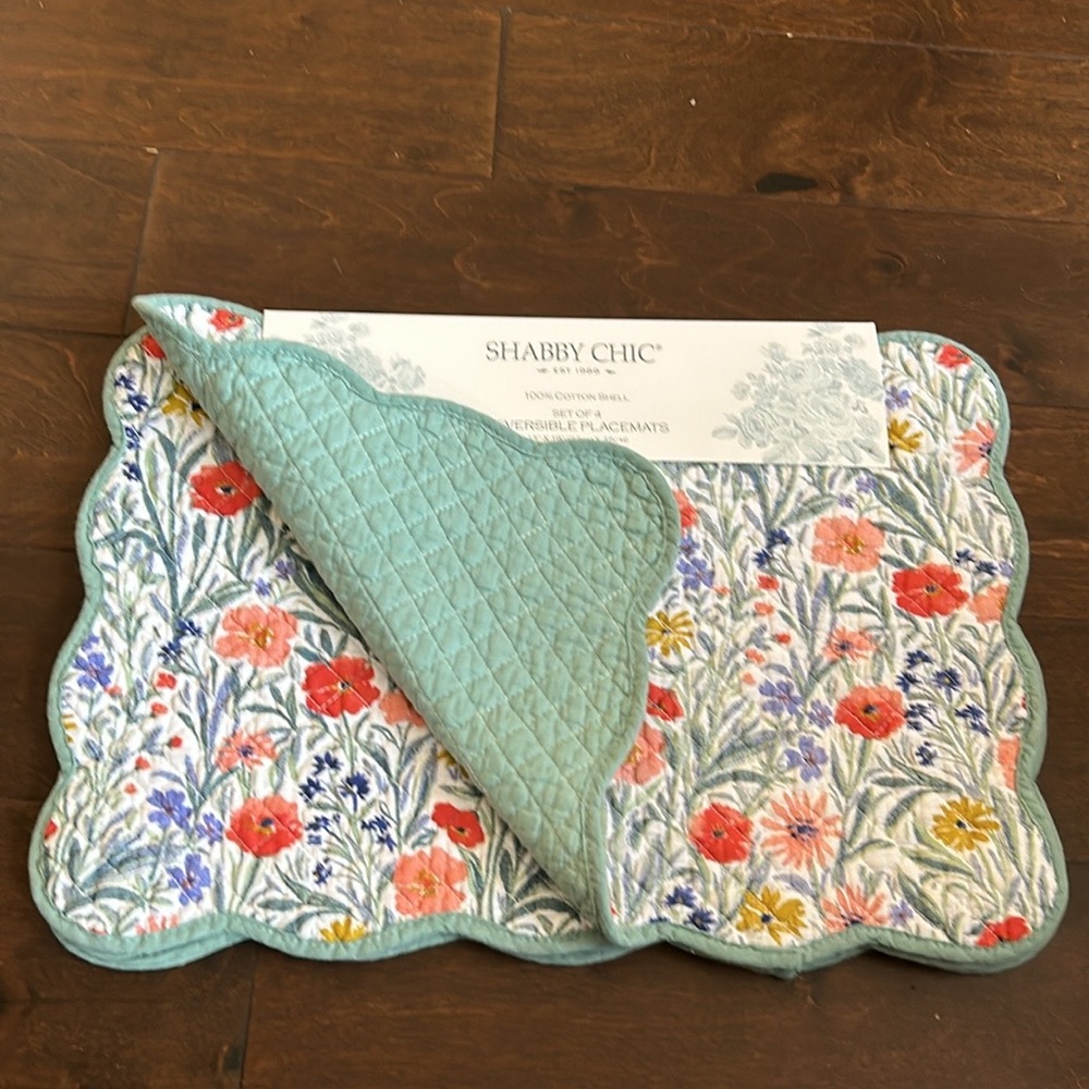 Shabby Chic Reversible Placemats Floral Quilted New Fall Linens Set Of 4